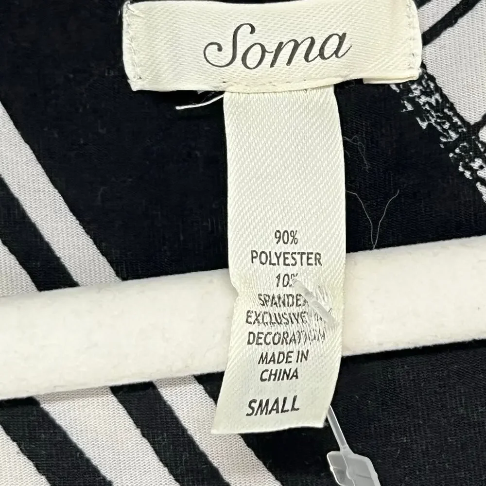 Soma Maxi Dress Womens S Black White Geometric Striped Empire Waist Soft Comfort